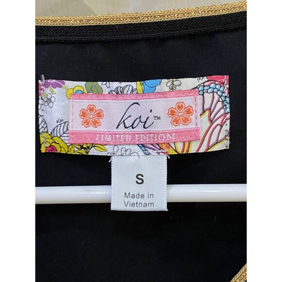 Koi Limited Edition Nicole Black Scrub Top Style 247C W/ Gold Trim S Womens V-Ne - Picture 5 of 6